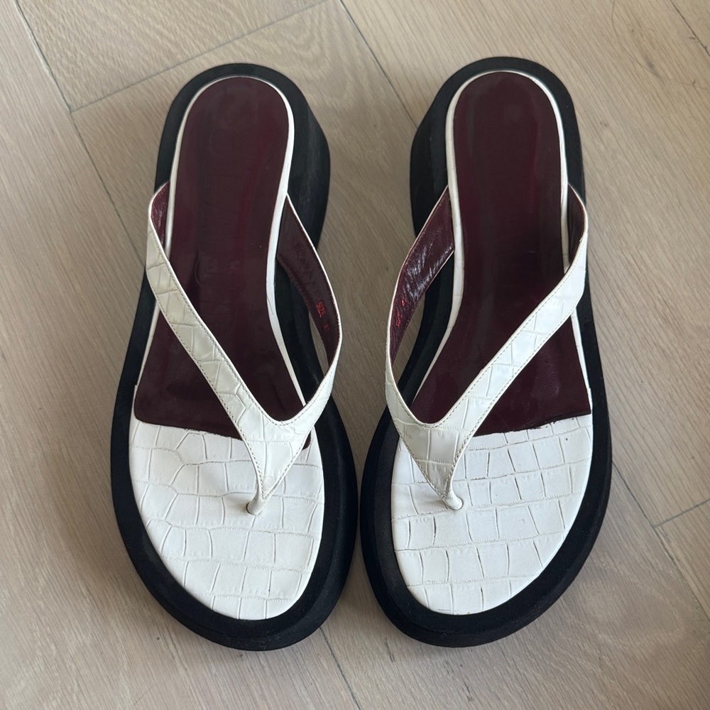 Staud White Croc-Embossed Women's Flatform Sandals